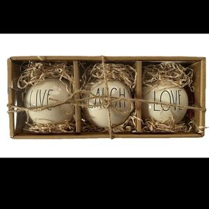 3 Rae Dunn Ceramic “Live Laugh Love” ornaments ivory balls NEW